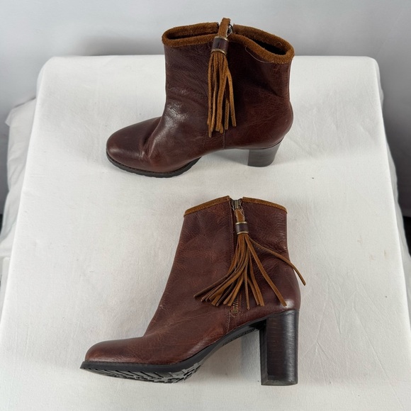 Lauren Ralph Lauren Carah Leather Tassel Ankle Booties in Brown Size 8 - Picture 1 of 6